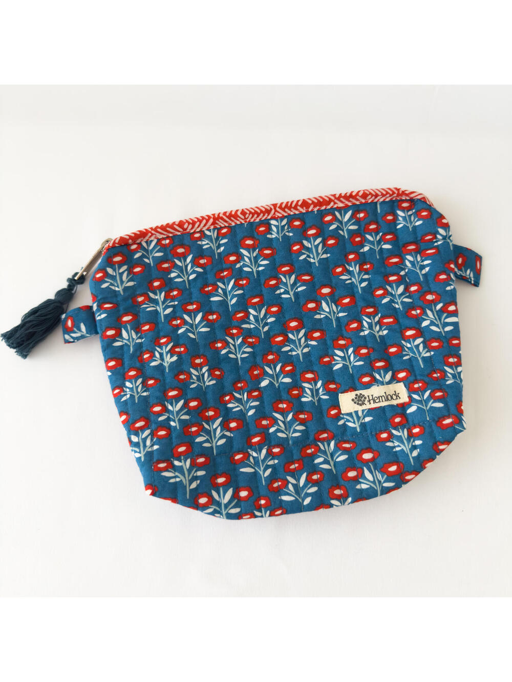 Hemlock Goods Blue Floral Quilted Zip Cosmetic Pouch - Set of 2